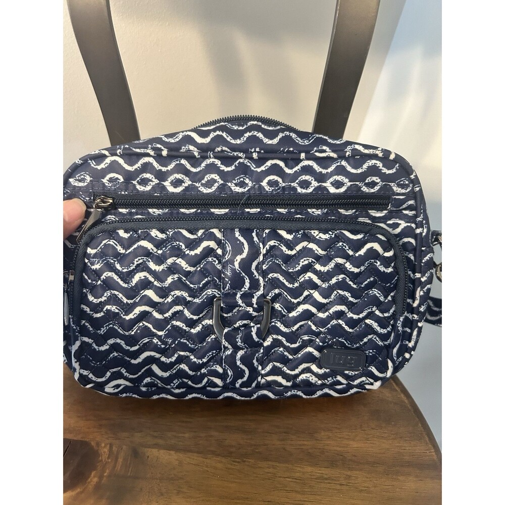 Lug Carousel Waves Navy Blue Crossbody Or Belt Bag Nautical Quilted Travel RFID